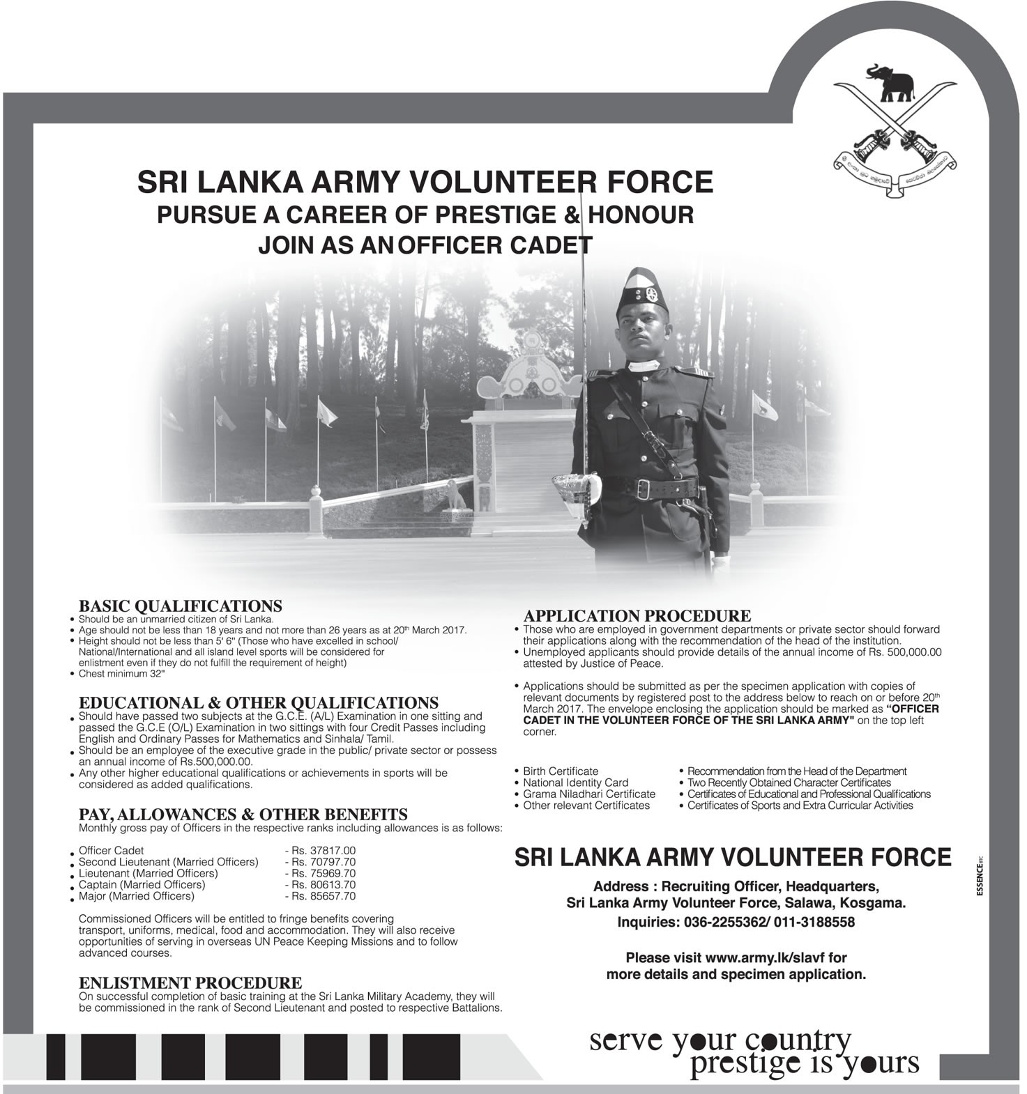 Officer Cadet - Sri Lanka Army Volunteer Force